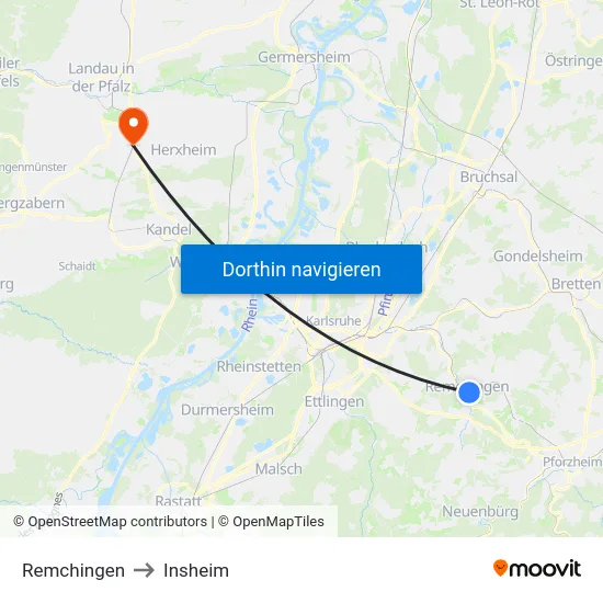 Remchingen to Insheim map