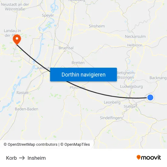 Korb to Insheim map
