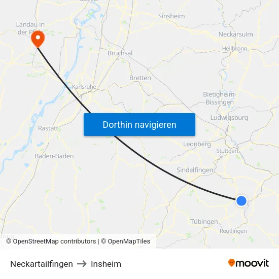 Neckartailfingen to Insheim map