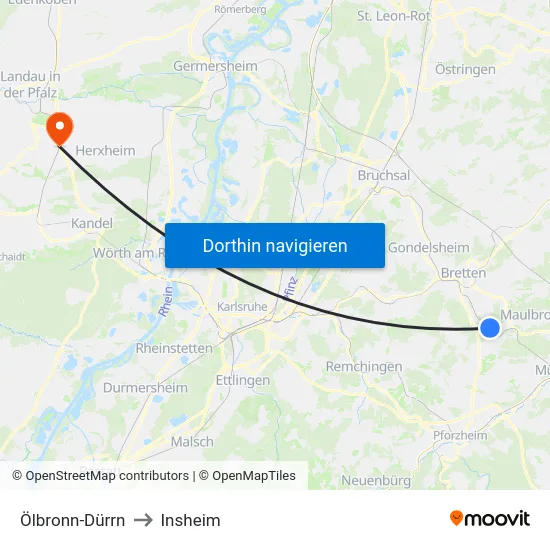 Ölbronn-Dürrn to Insheim map