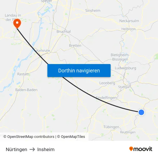 Nürtingen to Insheim map