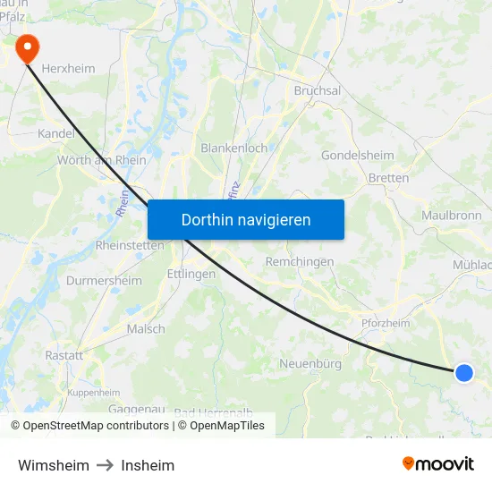 Wimsheim to Insheim map