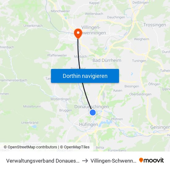 Verwaltungsverband Donaueschingen to Villingen-Schwenningen map