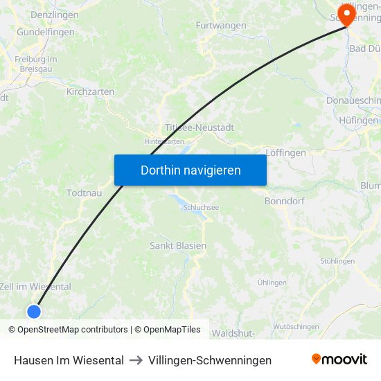 Hausen Im Wiesental to Villingen-Schwenningen map