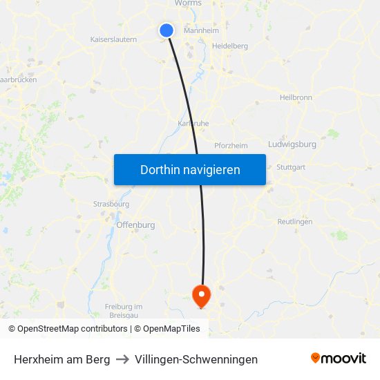 Herxheim am Berg to Villingen-Schwenningen map