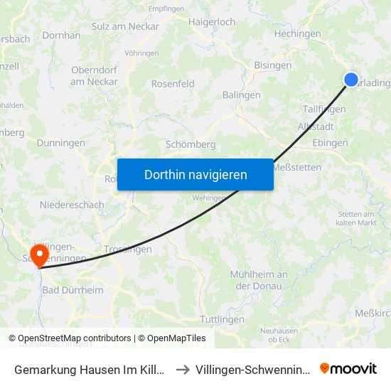 Gemarkung Hausen Im Killertal to Villingen-Schwenningen map