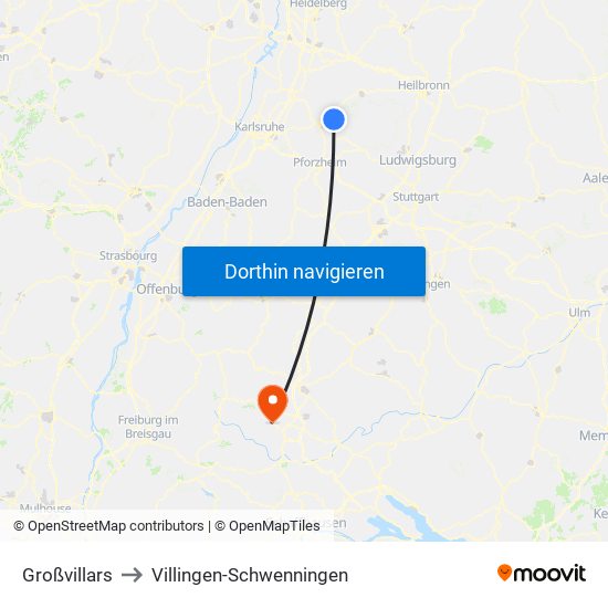 Großvillars to Villingen-Schwenningen map