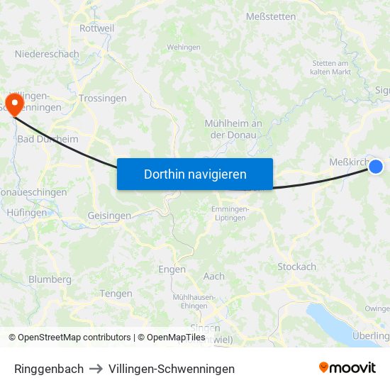 Ringgenbach to Villingen-Schwenningen map