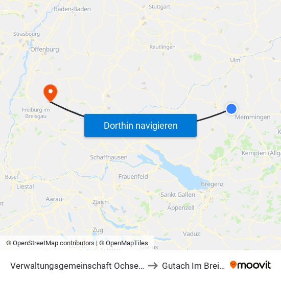 Verwaltungsgemeinschaft Ochsenhausen to Gutach Im Breisgau map