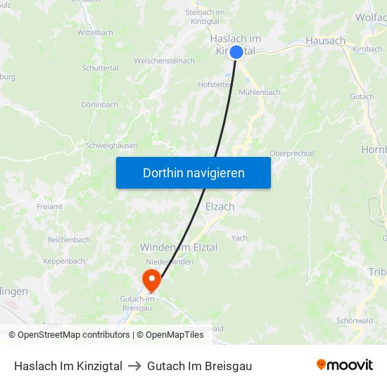 Haslach Im Kinzigtal to Gutach Im Breisgau map