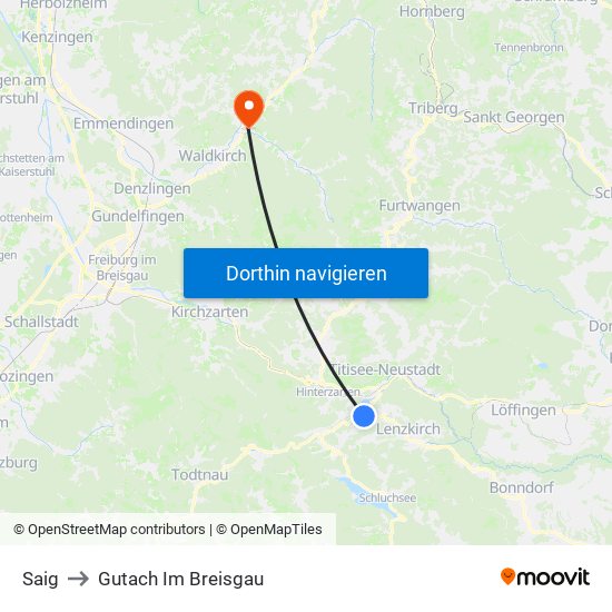 Saig to Gutach Im Breisgau map