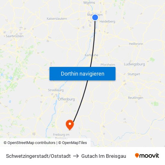 Schwetzingerstadt/Oststadt to Gutach Im Breisgau map