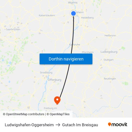 Ludwigshafen-Oggersheim to Gutach Im Breisgau map