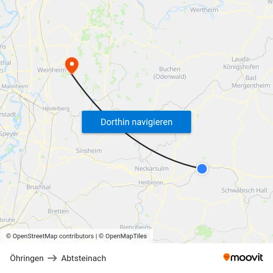 Öhringen to Abtsteinach map
