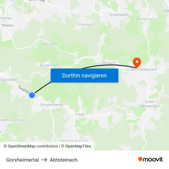 Gorxheimertal to Abtsteinach map
