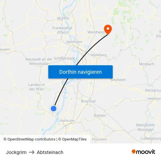 Jockgrim to Abtsteinach map