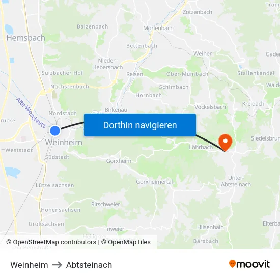 Weinheim to Abtsteinach map