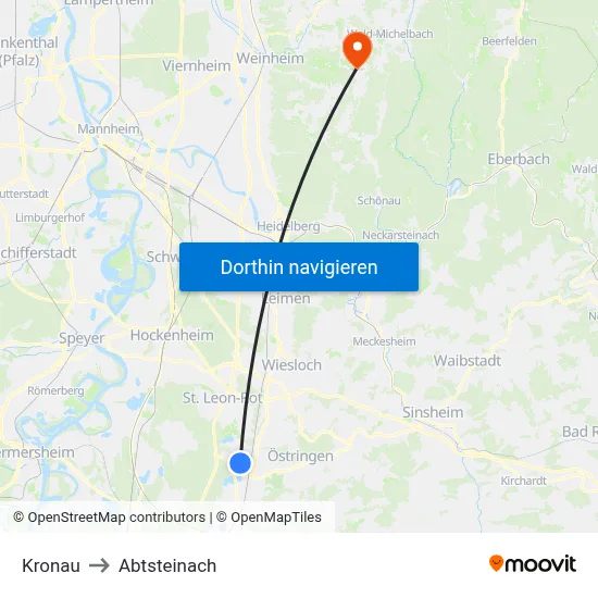 Kronau to Abtsteinach map