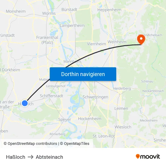 Haßloch to Abtsteinach map