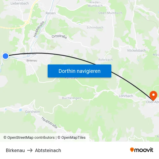 Birkenau to Abtsteinach map
