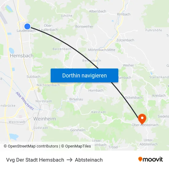 Vvg Der Stadt Hemsbach to Abtsteinach map