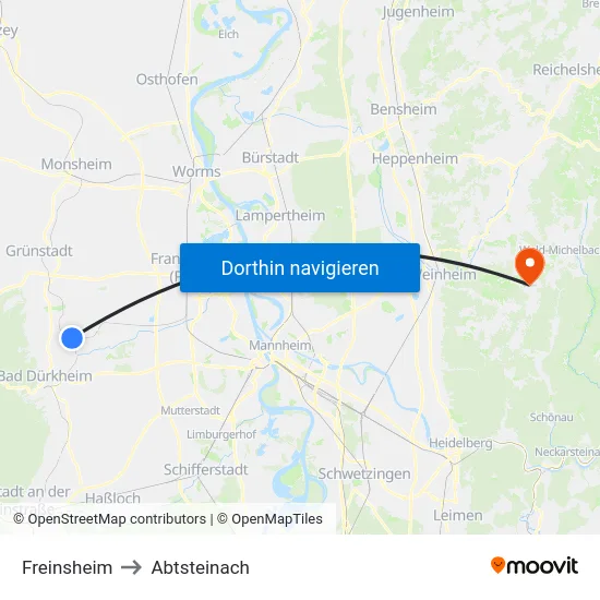 Freinsheim to Abtsteinach map