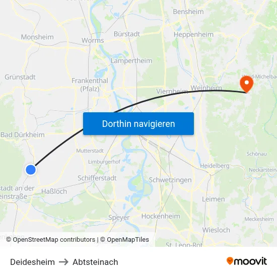 Deidesheim to Abtsteinach map