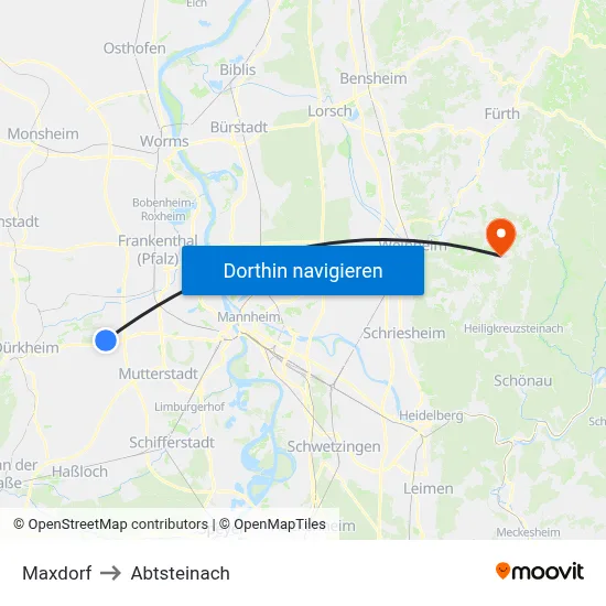 Maxdorf to Abtsteinach map