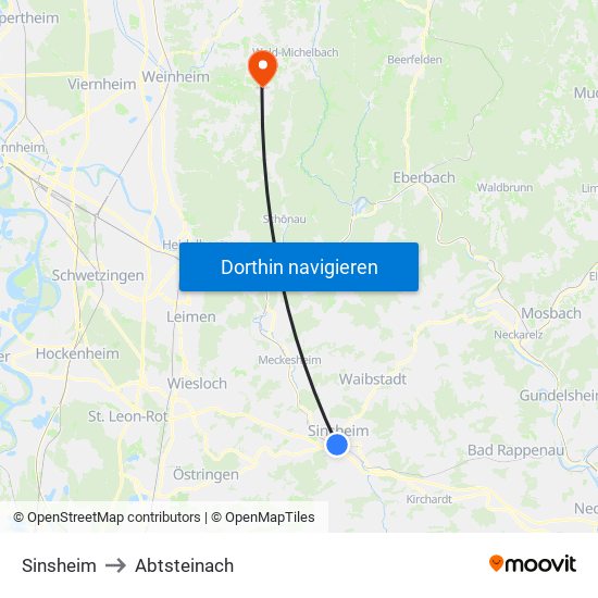 Sinsheim to Abtsteinach map