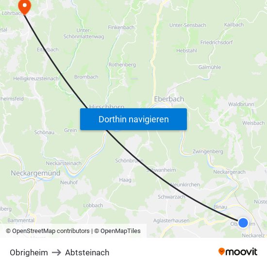 Obrigheim to Abtsteinach map