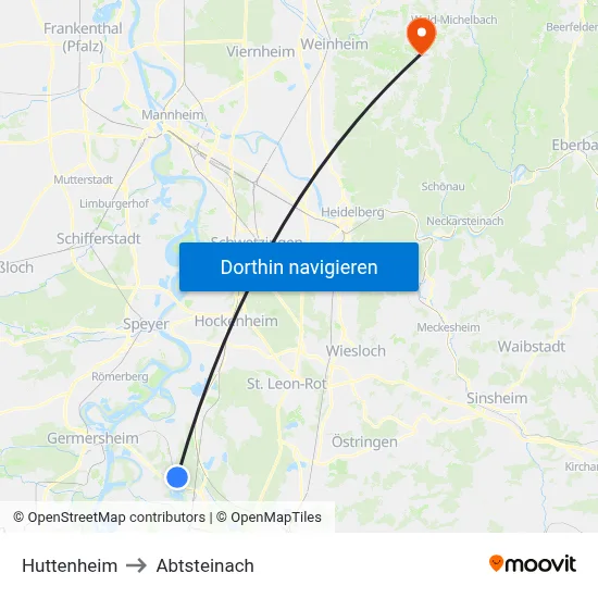 Huttenheim to Abtsteinach map