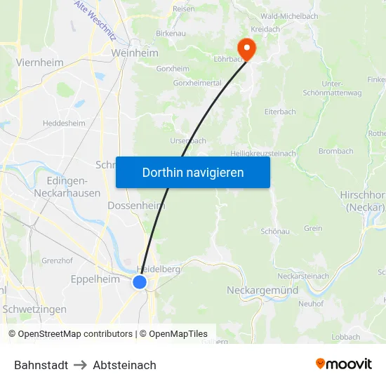 Bahnstadt to Abtsteinach map