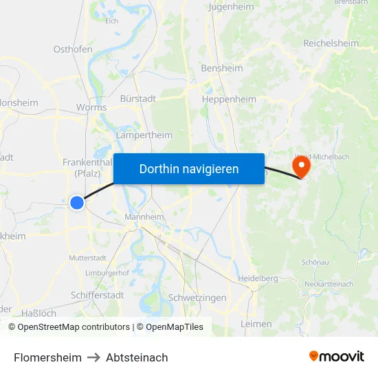Flomersheim to Abtsteinach map