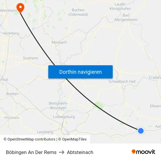Böbingen An Der Rems to Abtsteinach map