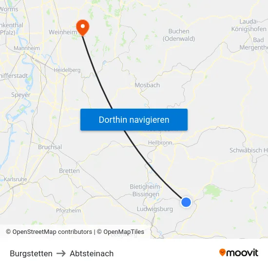 Burgstetten to Abtsteinach map