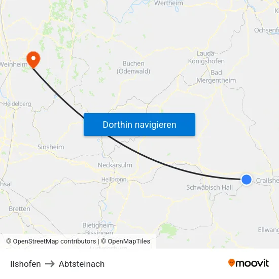 Ilshofen to Abtsteinach map