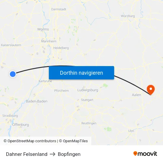 Dahner Felsenland to Bopfingen map