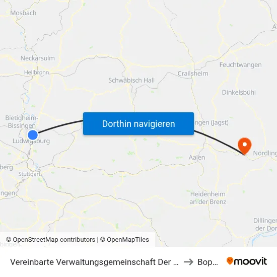 Vereinbarte Verwaltungsgemeinschaft Der Stadt Freiberg am Neckar to Bopfingen map