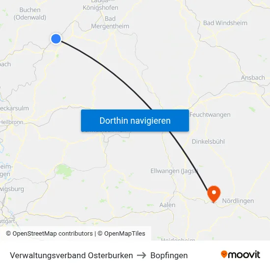 Verwaltungsverband Osterburken to Bopfingen map