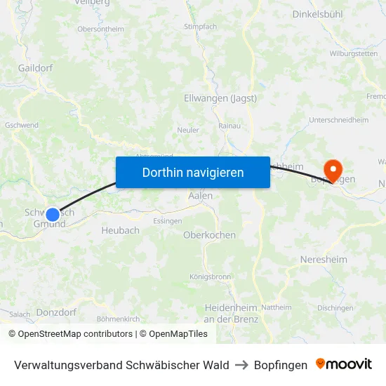 Verwaltungsverband Schwäbischer Wald to Bopfingen map
