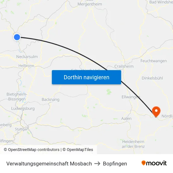 Verwaltungsgemeinschaft Mosbach to Bopfingen map