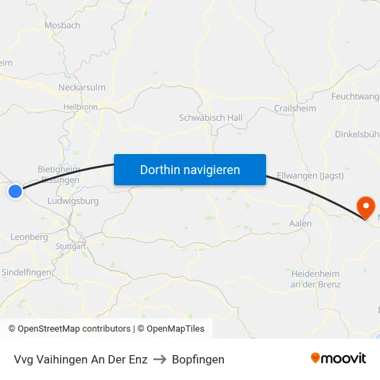 Vvg Vaihingen An Der Enz to Bopfingen map