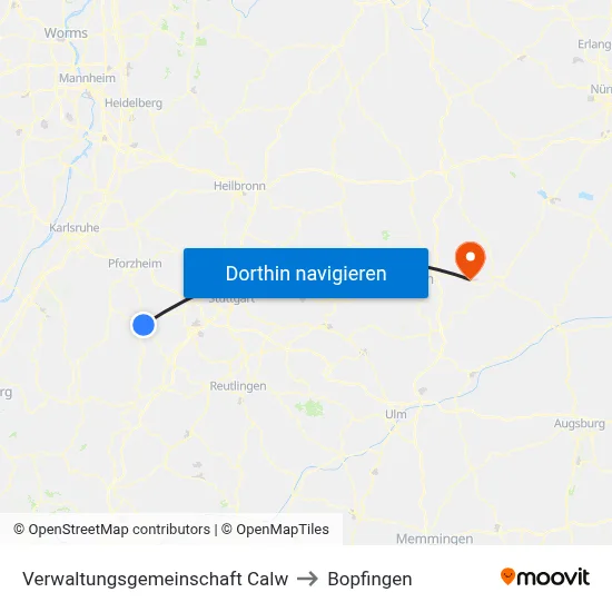 Verwaltungsgemeinschaft Calw to Bopfingen map