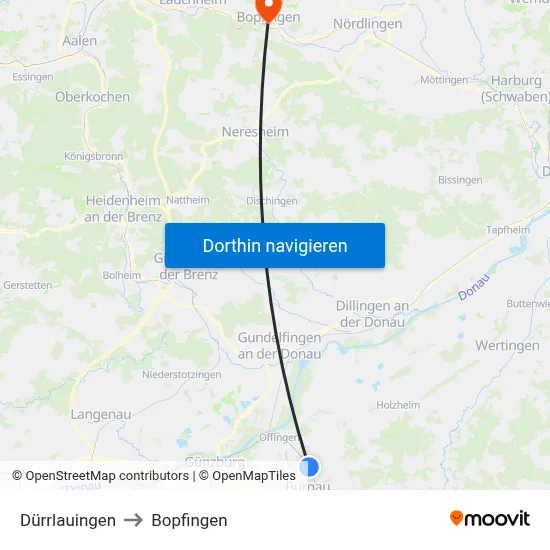 Dürrlauingen to Bopfingen map
