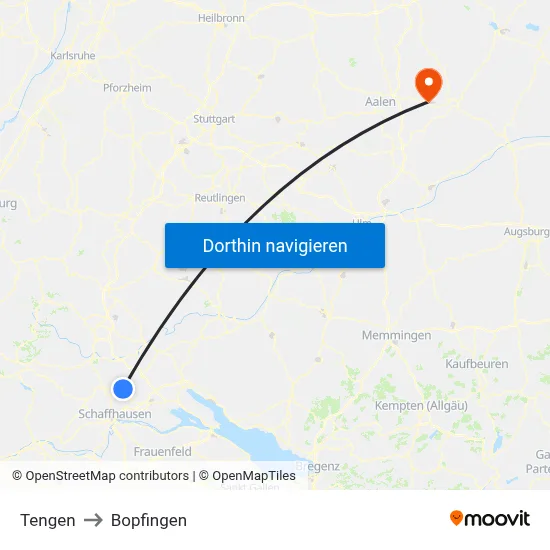 Tengen to Bopfingen map