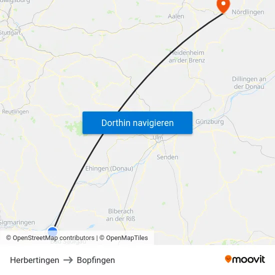 Herbertingen to Bopfingen map