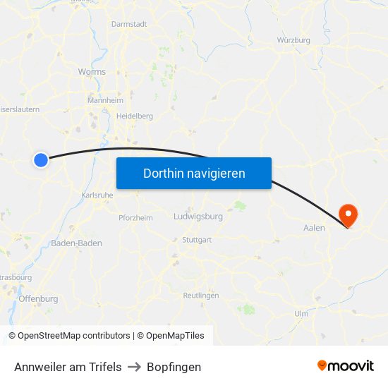 Annweiler am Trifels to Bopfingen map