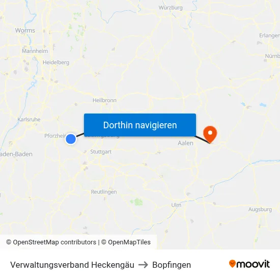 Verwaltungsverband Heckengäu to Bopfingen map