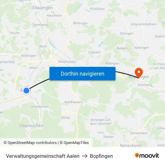 Verwaltungsgemeinschaft Aalen to Bopfingen map