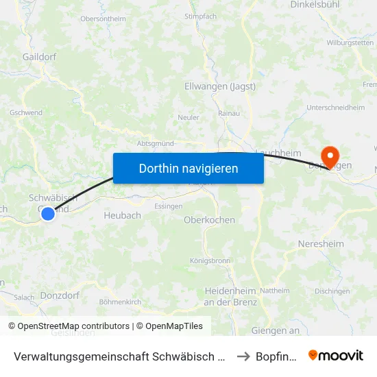Verwaltungsgemeinschaft Schwäbisch Gmünd to Bopfingen map